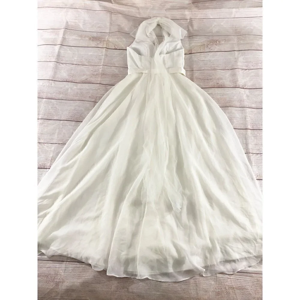Vera Wang WHITE Women's Ivory Halter Neck Dress With Tulle Bow - 2 - Picture 10 of 15